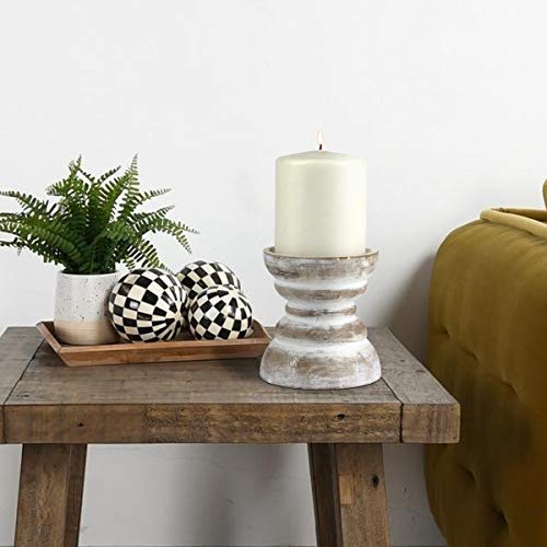 Stonebriar Antique White Wooden Pillar Candle Holder, Vintage Seaside Pillar Stand for Dining Table Centerpiece, Coffee Table, Mantel, Or Any Table Top, Small - color: Off White, size: 4 inches