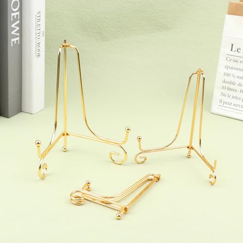 Gold Iron Display Stand Craft Bracket Book Holder Photo Pedestal Bowl Dish Frame Picture Plate Rack Easel Storage Decoration（6in） - size: Large