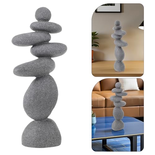 DECHOUS Large Stacked Rocks Sculpture, 16.5 Inch Tall, Resin Rock Cairn Stone Stacked Zen Garden Balanced Stone Statue for Indoor Outdoor Patio Home Meditation Decor