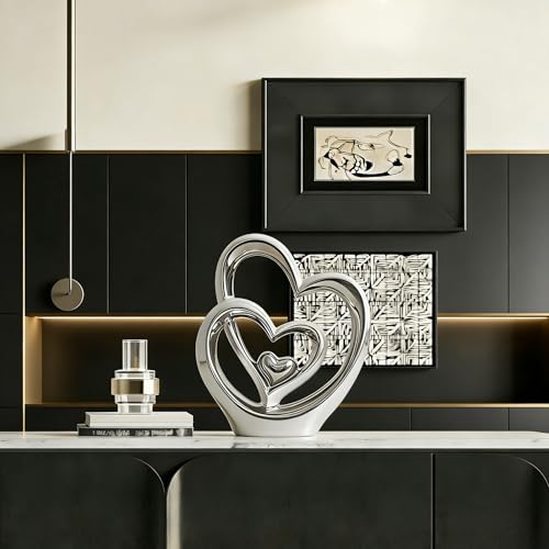 AWNR Heart Hands Sculpture,Small Shelf Decor,Tv Stand Decor Items for Living Room,Apartment,Office (Silvery) - color: Silvery