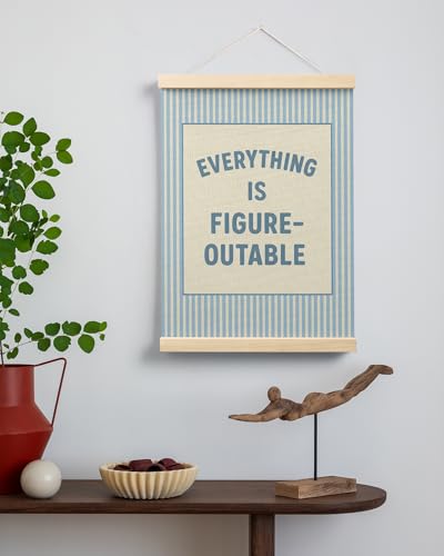 FGFK Preppy Blue Everything Is Figureoutable Inspirational Wall Art Poster Hanger Frame, Trendy Blue Striped Positive Affirmations Canvas Prints Framed Wall Decor for Girls Bedroom Dorm, 12x16 Inch - color: Preppy Blue