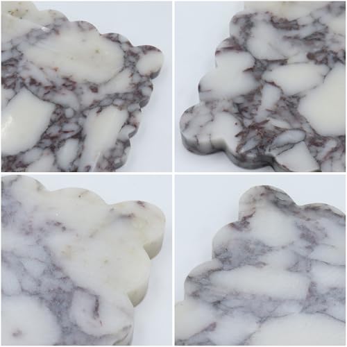 Square Marble Decorative Tray with Scalloped Edge, Luxury Natural Stone Bathroom Vanity Tray, Dresser Top Perfume Coffee Home Kitchen Sink Tray, Key Trinket Ring - color: Bvlgari Purple