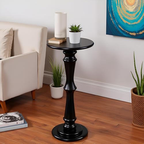 SwallowLiving Solid Wood Side Table - 12" Round Pedestal Drink Table for Small Spaces - Modern Black End Tables for Sofa Side & Narrow Nightstand - Elegant Tall Plant Stand & Accent Tables - 25" H - color: Black Hourglass