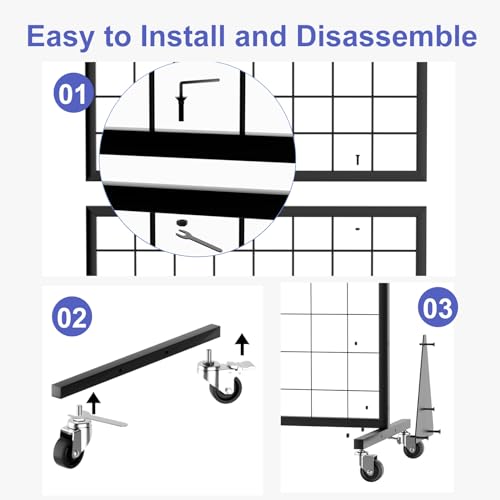 4-Pack 2'x5.5' Ft Gridwall Panel Display Stands Heavy Duty Floor Standing Retail Display Rack with Triangle Base for Retail Art Show With 20 Hooks - size: 4