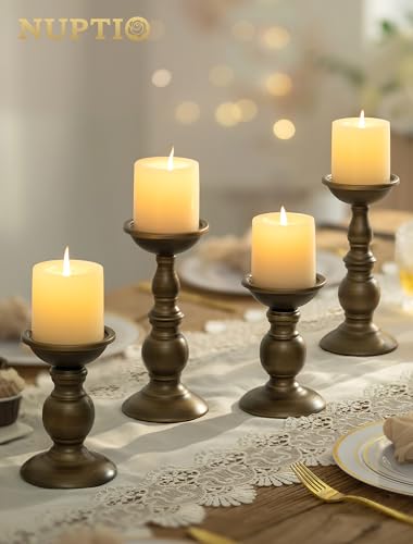Bronze 2 Pcs Iron Pillar Candle Holders, Most Ideal for 3" Pillar Candles, Gifts for Wedding, Party, Home, Spa, Reiki, Votive Candle (S + L) - color: Bronze, size: S + L