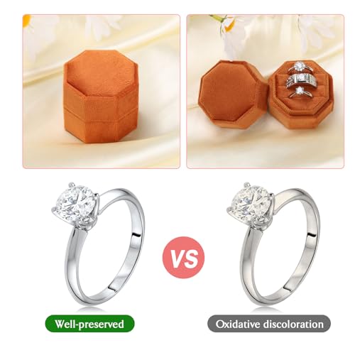 WantGor Velvet Ring Box, 3 Slots Jewelry Ring Gift Box Vintage Ring Display Holder Case for Wedding Ceremony Proposal Engagement (Orange) - color: Orange