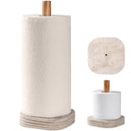 Natural Travertine Textures Standing Paper Towel Holder for Kitchen Countertop, Bathroom Toliet Paper Roll Holder with Weighted Base and Sturdy Wood Stand,for Standard or Plus Rolls, Height-Adjustable - color: Yellow Stone