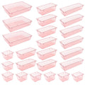 25 Pack Desk Drawer Organizer Set,Vanity and Desk Drawer Storage Bins,Clear Plastic Drawer Organizer Trays for Makeup,Office,Bathroom and Kitchen(pink)