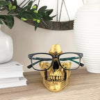 Mrlikale Skull Glasses Stand Holder, Creative Eyeglasses Holder, Sunglasses Spectacle Display Rack, Key Holder Resin Sculptures for Entryway, Home, Office, Desk, Nightstand (Gold) - color: Gold