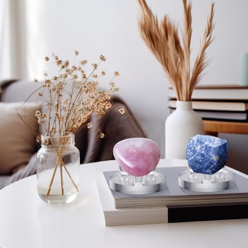 Jetec 8 Pcs Rock Display Stands - 3 Peg Clear Acrylic Easels & Holders for Fossil, Coral, Geodes, Agate