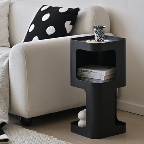 Modern Side Table,Small end Table for Small Spaces,Metal nightstand with Storage Shelf,Space-Saving Bedside Table Accent Table Drink Tables for Living Room,Bedroom.No Assembly Required - color: Black Trumpet