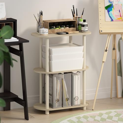 Furinno Turn-N-Tube No Tools 3-Tier Modern Oval Side Display Rack, Bauhaus Oak/Beige - color: Bauhaus Oak/Beige, size: 3-Tier Oval
