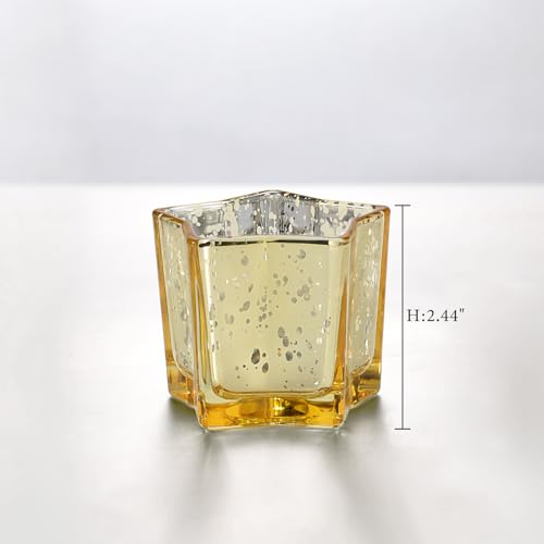Letine 8pcs Gold Star Candle Holders Set - Elegant Tea Light & Votive Holders for Diwali, Weddings, Fall Decor - Mercury Glass Star Jars with Celestial Glow(2.44" Height) - color: Gold, size: 8pcs