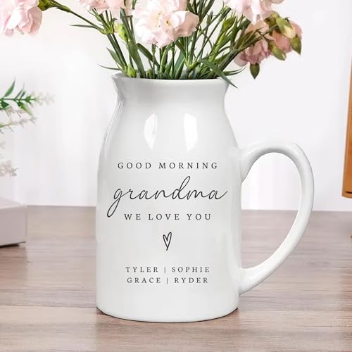 Personalized Grandma Ceramic Vase - Custom Good Morning Grandma We Love You Flower Vase with Grandkids Names, Unique Gift for Mom, Nana, Gigi, Mother's Day, Birthday - color: Style 01