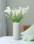 GeLive Matte White Ceramic Vase Glazed Ribbed Origami Stripe Waterproof Minimalism Home Decor Centerpiece for Fresh Bud Artificial Dried Flowers 8 Inch - style: Origami Stripe