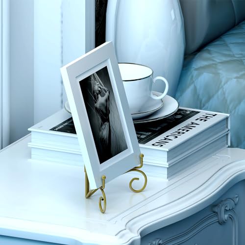 Plate Stand for Display with Hinged Folding Design, 6 Inch Picture Stands for Tables, Small Easels for Displaying Book, Art Piece, Photo and Platter, 6’’ Gold