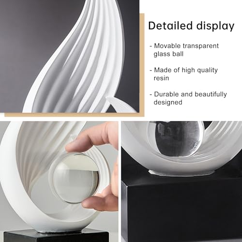 FJS Home Decor Modern White Statue Living Room Decor, Resin Shelf Decor Accents, Abstract Art Sculptures Decorations for Bookshelf Dining Room Office Coffee Table TV Stand - color: D-white
