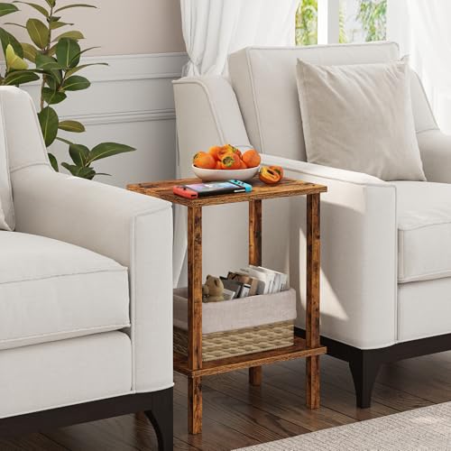 TUTOTAK End Table, Side Table, Nightstand, 2-Tier Storage Shelf, Sofa Side Table for Small Space, Living Room, Bed Room, Brown TB01BB034C - color: Brown