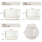 Ceramic Rectangle Serving Platter with Brown Rim: 15.6/14.1/12.6 Inch Large Serving Dishes for Entertaining Party, Sushi, Turkey, Cheese, Snack and Dessert, Microwave Dishwasher Safe - color: White, size: Rectangle