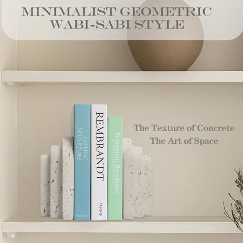 Decorative Book Ends for Shelves - Boho Aesthetic Bookends Decor - Heavy Duty Travertine Book Stopper Holder for Home Office Desk Coffee Table (Grey) - color: Gray