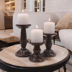 Hosley Set of 3 Dark Brown Wood Pillar Candle Holders 8 Inches 6 Inches and 4.25 Inches High Ideal for LED and Pillar Candles Gifts for Weddings Party Home Spa Reiki Aromatherapy - color: Dark Brown 2