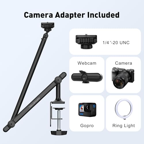 AboveTEK Tablet Stand Holder for Desk & Bed, Aluminum iPad Holder Arm with 360° Rotating Clamp, Adjustable Phone Stand Compatible with 4.7"-13.5" iPad Pro/Air/Mini, iPhone, Galaxy Tab- Black - color: Black