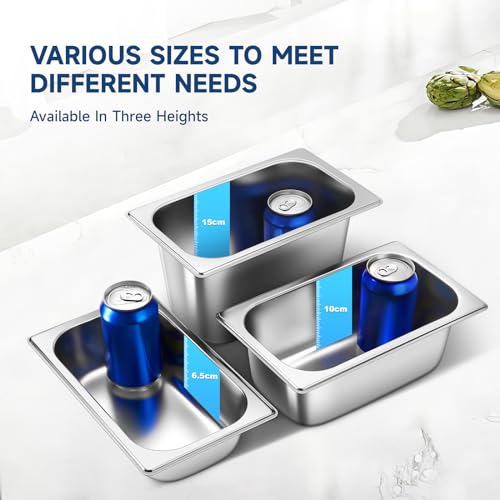 Hotel Pan With Lids 6 Pack 1/4 Size 6" Deep Stainless Steel Steam Table Pan, Commercial Food Pans for Catering Buffet Chafing Dish Pans Metal Steam Tray (1/4 Size x 6 Inch Deep, 6 Pack) - color: 1/4 Size, size: 6" Deep