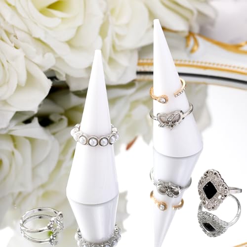 Jetec Clear Acrylic Crystal Ring Holder Acrylic Ring Display Jewelry Holder Wedding Display Cone Support Single Finger Rings Showcase Stand for Jewelry - color: White