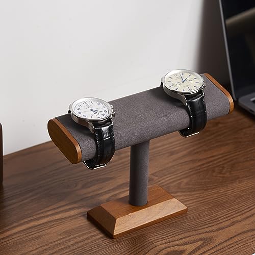 Oirlv Solid Wood T-Bar Watch Display Stand Jewelry Organizer Holder for Watch Bracelet Countertop Table Top Jewelry Tower(Grey) - color: Grey