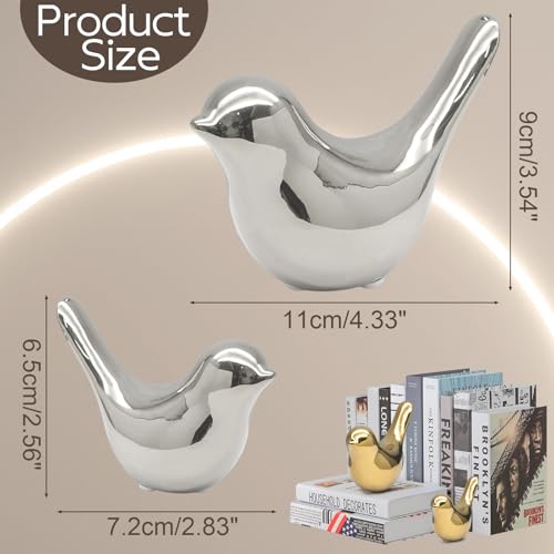 2 Pcs Modern Style Animal Statues, Decorative Silver Ornaments Birds Statues, Ceramic Decor for Office Desktop, Bookshelf, Bedroom, Living Room, Cabinets - color: Silver