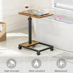 Adjustable TV Tray Table - 360° Rotating C Shaped End Side Table Sofa Couch Bed Table with Wheels for Eating Living Room Laptop - color: Brown