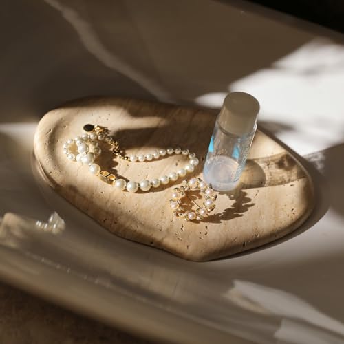 Natural Travertine Jewelry Tray Cloud Shape, Jewelry Dish Trinket Tray for Home Décor, Ring Holder for Women Gift, Key Tray for Entryway Table, DAEBFC (Beige Travertine) - color: Beige Travertine