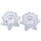 Crystal Lotus Flower Tealight Candle Holder Set of 2, Clear Glass Candlestick Holders, Pillar Votive Candle Holders for Table Centerpiece, Home Décor, Party, Wedding, Dinning