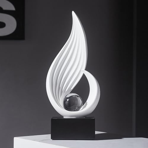 FJS Home Decor Modern White Statue Living Room Decor, Resin Shelf Decor Accents, Abstract Art Sculptures Decorations for Bookshelf Dining Room Office Coffee Table TV Stand - color: D-white