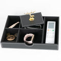 Jewelry Trays Nightstand Organizer, Valet Tray for Men and Women, Dressing Table Storage Box, Dark Brown Faux Leather, 5 Compartment - color: black