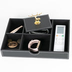 Jewelry Trays Nightstand Organizer, Valet Tray for Men and Women, Dressing Table Storage Box, Dark Brown Faux Leather, 5 Compartment - color: black