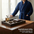 Zosenley Wooden Valet Tray with Leather Base - Nightstand Catchall Organizer for Cologne, Perfume, Keys, Wallet, Phone, Watch, Jewelry & Sunglasses (Llight Gray) - color: Llight Gray