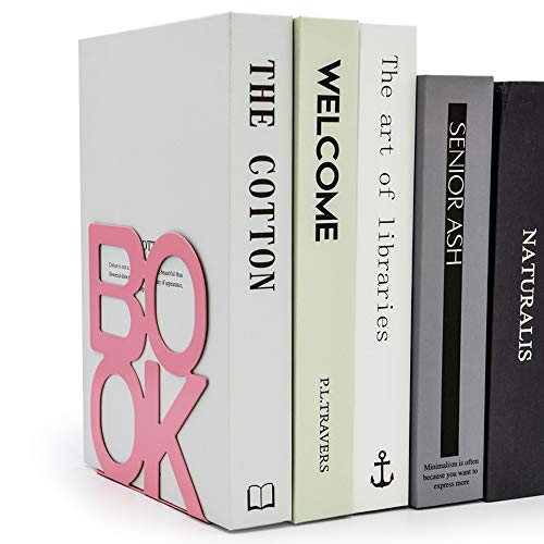 Book Ends - Decorative Metal Book Ends Supports for Bookrack Desk,Books, Unique Appearance Design,Heavy Duty (Pink, 4 Pair) - color: Pink, size: 4 pair
