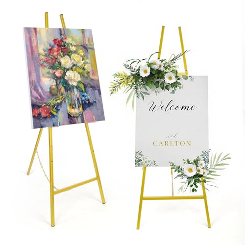 Gold Easel Stand for Sign, Adjustable Metal Display Easel 4-Tier Height Large Artist Display Easels for Painting Wedding, Baby Shower, Birthday Party and Commercial Display