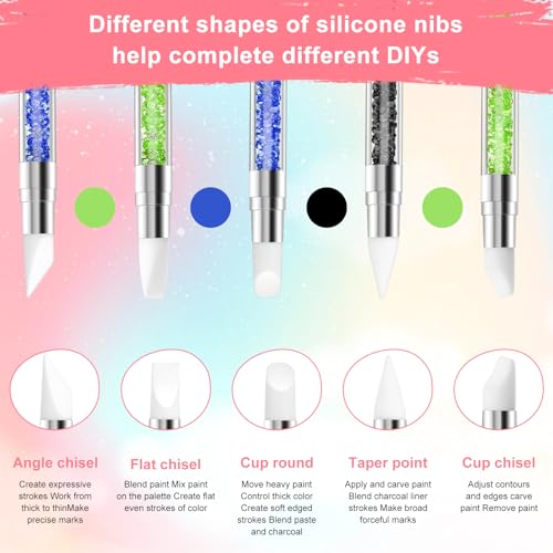 3 Pcs Nail Art Sculpture Pen, Dual Tipped Silicone Nail Tools, Silicone Head Acrylic Handle Nail Art Brushes, Rhinestone Nail Polish Carving Pen, Nail Art Tools for Home Salon(Black Green Royal Blue) - color: Black, Green, Royal Blue