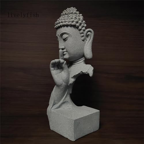 livelyfish Meditating Buddha Statue Zen Garden Statues Sandstone Thinker Buddha Sculpture Figurine for Fish Tank Aquarium Home Decorations, Gift (Large) - size: Large