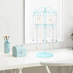 iDavosic.ly 2 Tier Rotating Necklace Holder Organizer with 42 Hooks, Adjustable Metal Bracelet Display Stand Rack, Extra Tall Keychain Spinning Tree Tower for Women, Blue - color: Light Blue