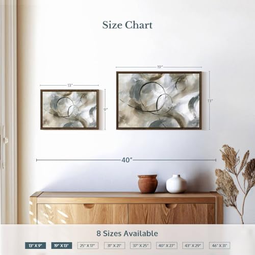 ElephantStock - Allegro Wall Art - Horizontal Floating Framed Canvas - Living Room Wall Decor - Painting Strokes And Lines Framed Canvas Art - Gray And Brown Decor by Nan - 13" x 9" - color: Floating Frame Walnut, size: 12"L x 8"W