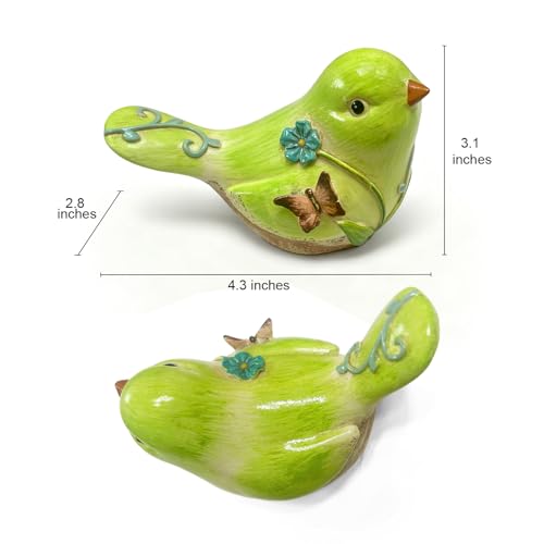 4.3 Inch Green Hand-Painted Resin Bird Figurine, Ceramic Look High-Gloss Bird Sculpture Decor for Home Shelf Living Room Tabletop, Ideal Spring Housewarming Birthday Gift - color: Green
