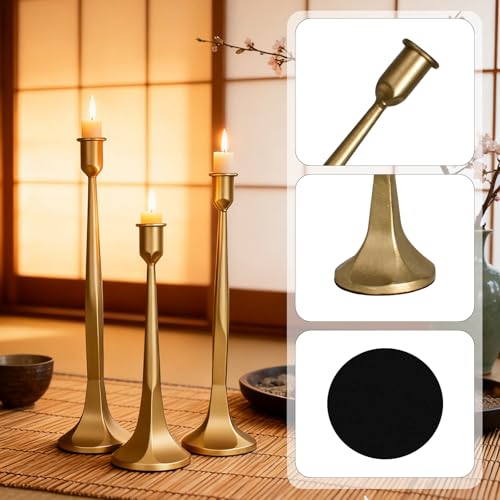 Set of 3 Gold Iron Candlestick Holders – Tapered Candle Holders for 3/4" Candles, Tall Candle Stick Set for Dining Table, Wedding, and Home Décor - color: Gold