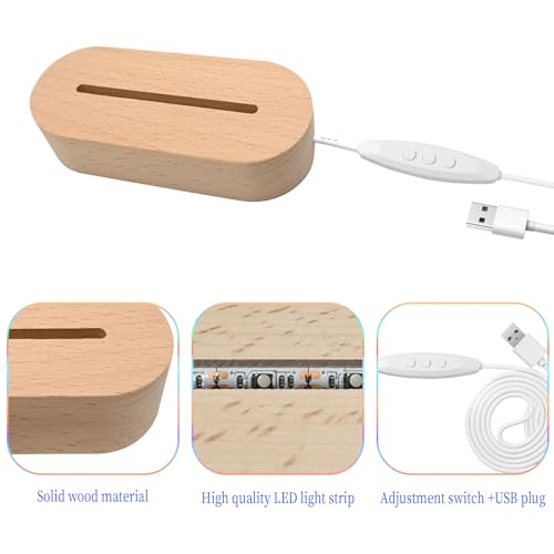 EATAKWARD 4 Pcs 5.9" Wood Rectangle Light Display Pedestal, Wooden Display Base for Light Dimmable Colorful Lights Lamp Stand with USB Cable for Acrylic, Crystal, Night Light (Inner Slot, Oval base) - color: Inner Slot, Oval base