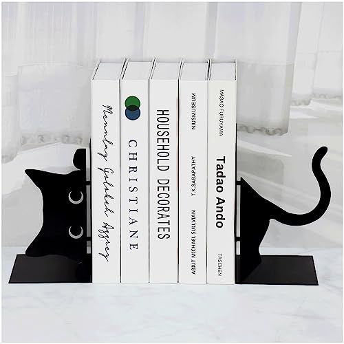 Book Ends Decorative,ENCIMART Book Ends,Metal Bookends,Book Holders for Shelves,Office Decorative Bookends,1.5mm Thickened Book Ends,Bedroom Library Office School Book Desktop Organizer Gift（Cat） - color: Cat