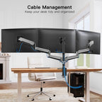 HUANUO Gaming Triple Monitor Stand, Full Motion Articulating Triple Monitor Mount Fit 17 to 32 inch Flat/Curved LCD Computer Screens with Clamp, Grommet Kit, Silver - color: Silver