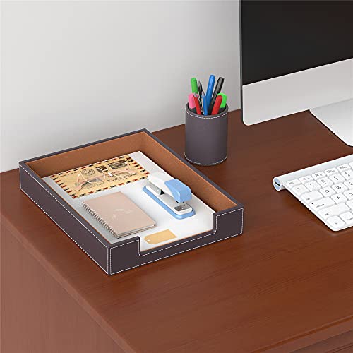 Leather Letter Tray, Thipoten Elegant Desk Organizer for Office Supplies, Mail, Paper, File, Magazine, Perfect Office Organization for Desktop(Brown) - color: Brown