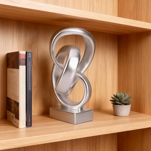 DOVDOV Abstract Silver Knot Sculpture, Geometric Decorative Statue, Silver Accent Piece for Living Room Coffee Table or Bookshelf Surface, Office TV Cabinet or entryway Console Table Decoration. - color: Silver